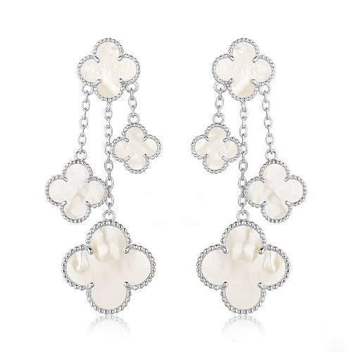 Regalia jewelryCLOVER EARRINGS WHITE MOP 4 MOTIFS SILVER