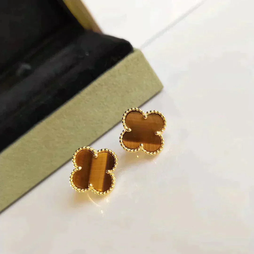 Regalia jewelryCLOVER MEDIUM 1 MOTIFS TIGER EYE EARRINGS