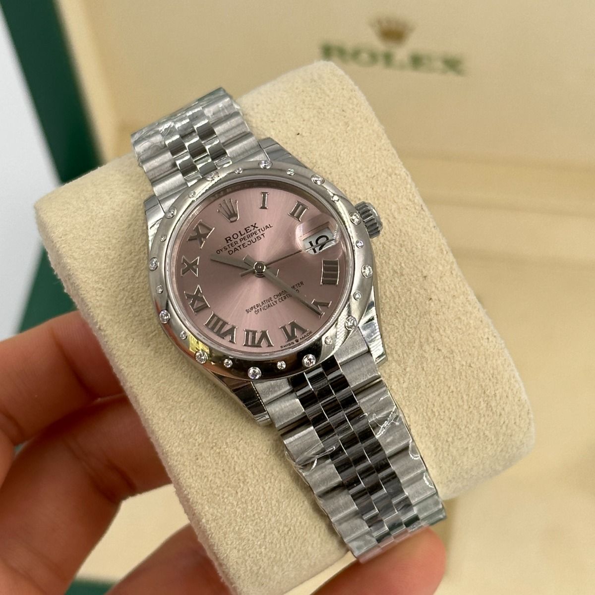 【Super Clone】ROLEX Datejust m278344-0021/0022 Pink Dial 31mm Domed Diamond Oyster Watch