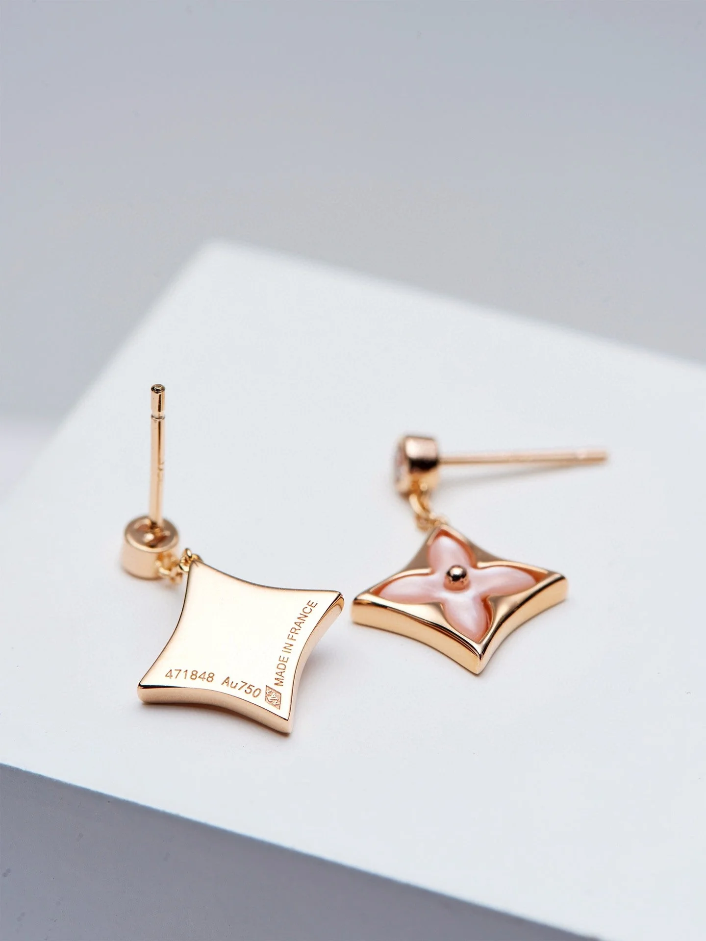 Regalia jewelryDOUBLE STAR PINK GOLD MOP DROP EARRINGS