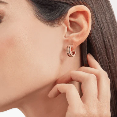 Regalia jewelryZERO 1 ROCK PINK GOLD EARRINGS WITH STUDDED SPIRAL AND BLACK CERAMIC