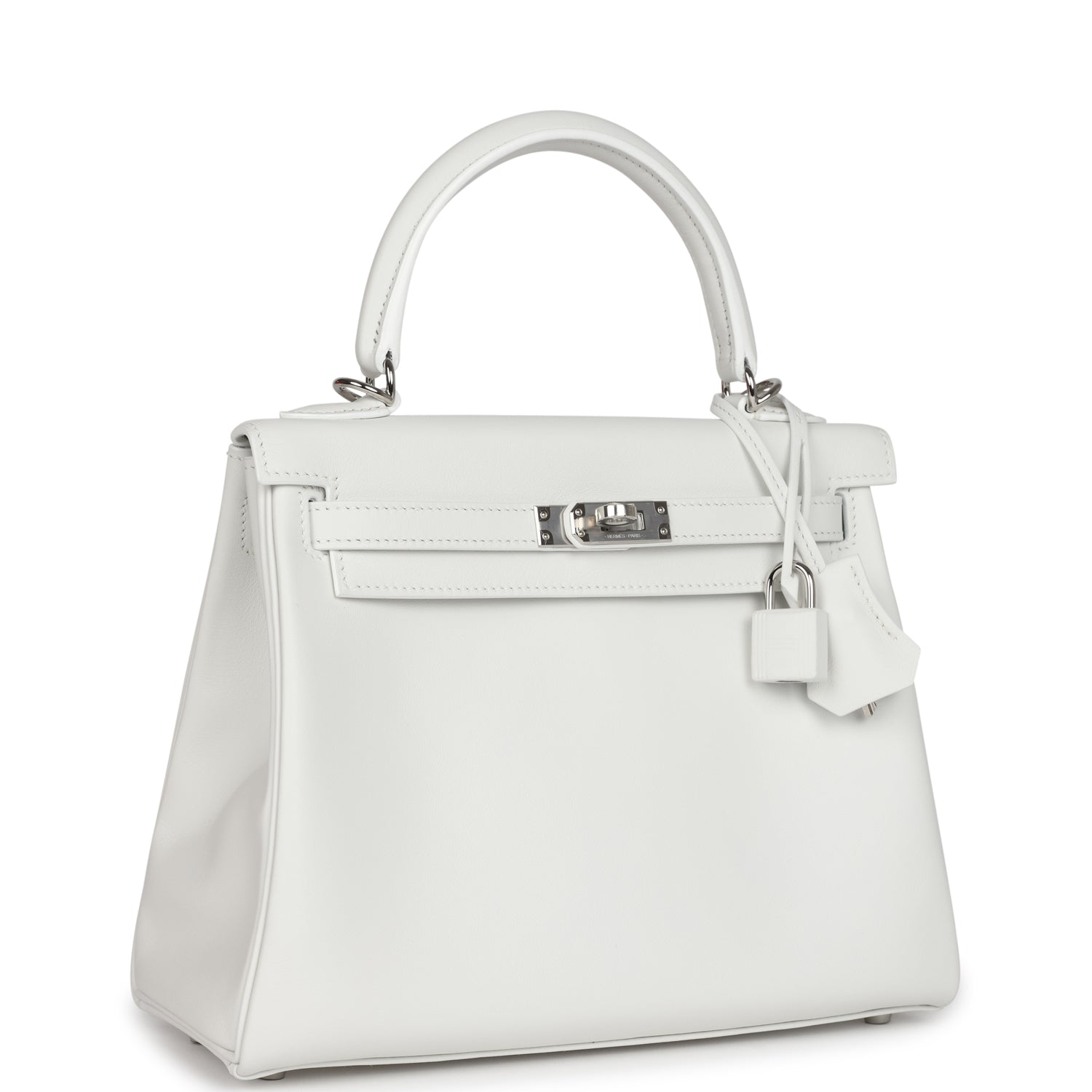 Hermès Kelly Retourne 25 New White Swift Palladium Hardware