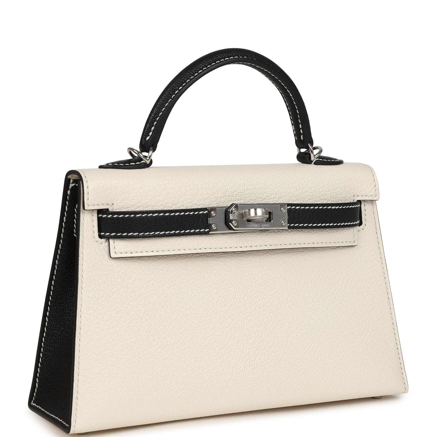 Hermes Special Order (HSS) Kelly Sellier 20 Nata and Black Chevre Mysore Palladium Hardware