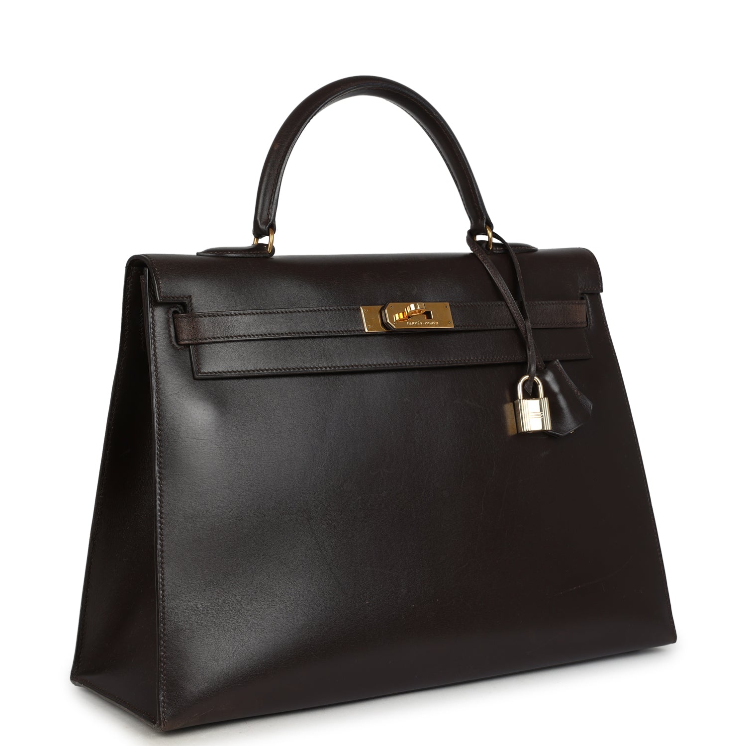 Vintage Hermès Kelly Sellier 35 Marron Fonce Box Gold Hardware