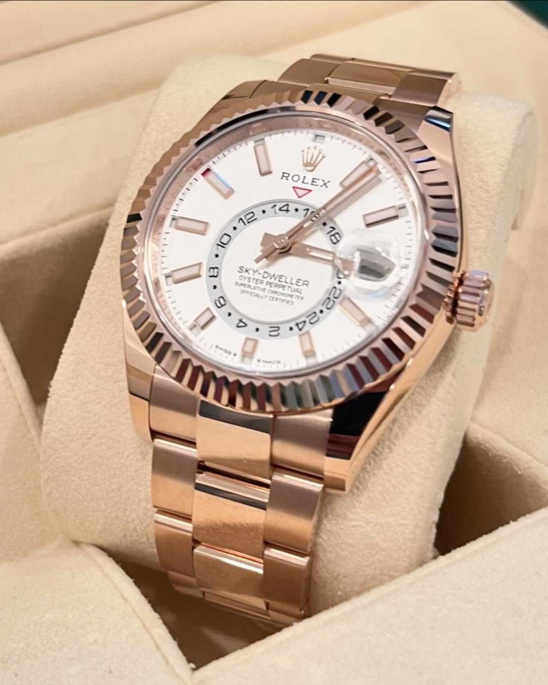 【Super Clone】ROLEX  Sky-Dweller 42mm 336935-0003/0007 Rose Gold White Dial Oyster