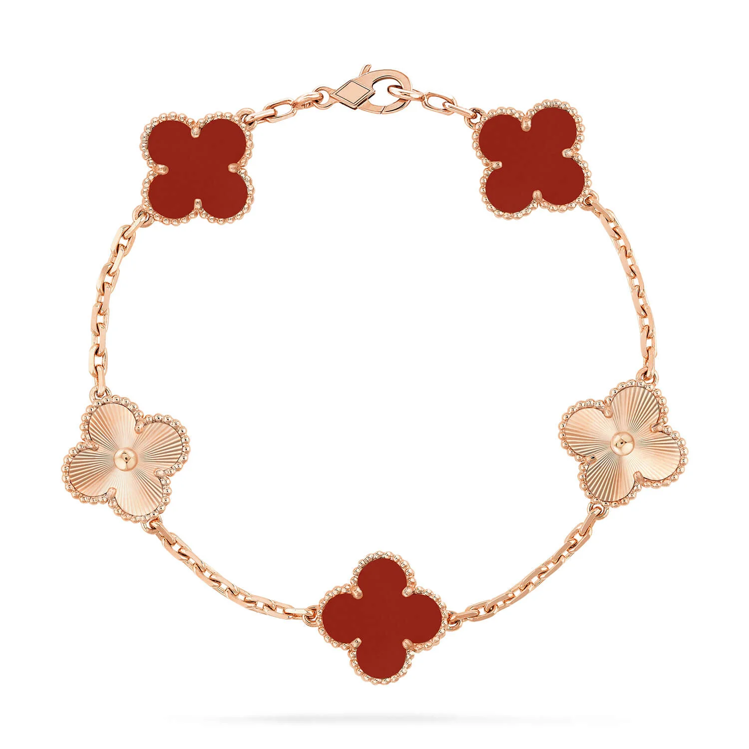 Regalia jewelryCLOVER  5 MOTIFS CARNELIAN GOLD BRACELET