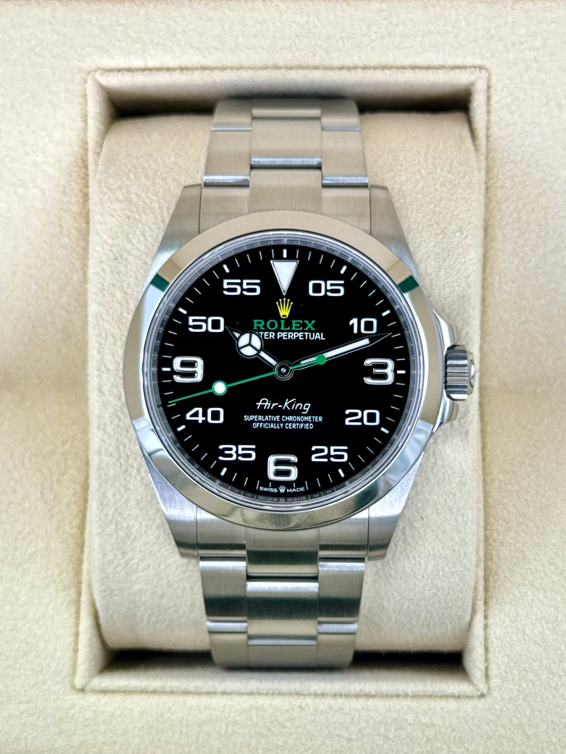 【Super Clone】ROLEX  Oyster Perpetual Air King Black Dial Steel Mens Watch 126900 Box Card