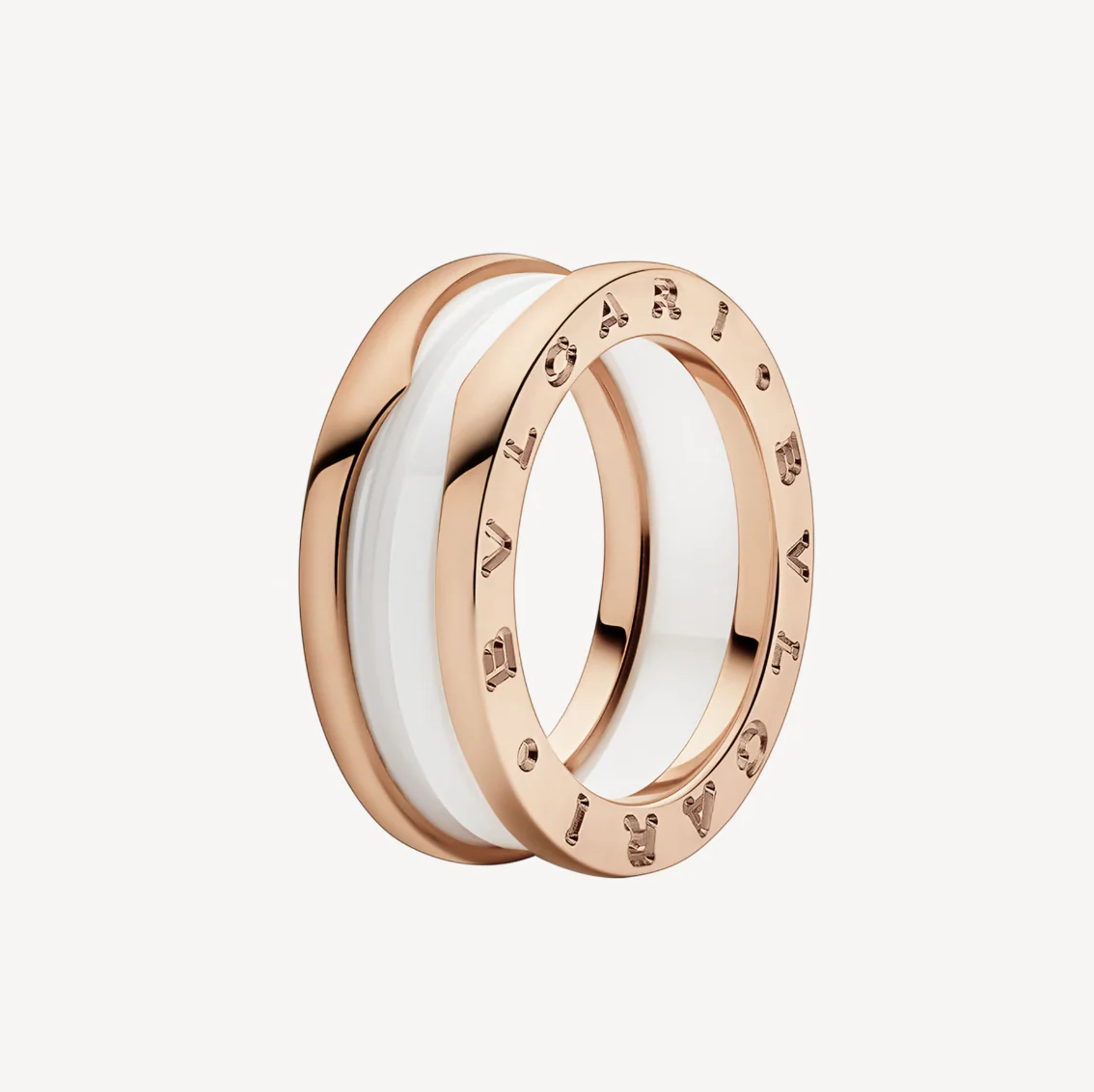 Regalia jewelryZERO 1 TWO-BAND LOOPS AND WHITE CERAMIC SPIRAL PINK GOLD RING