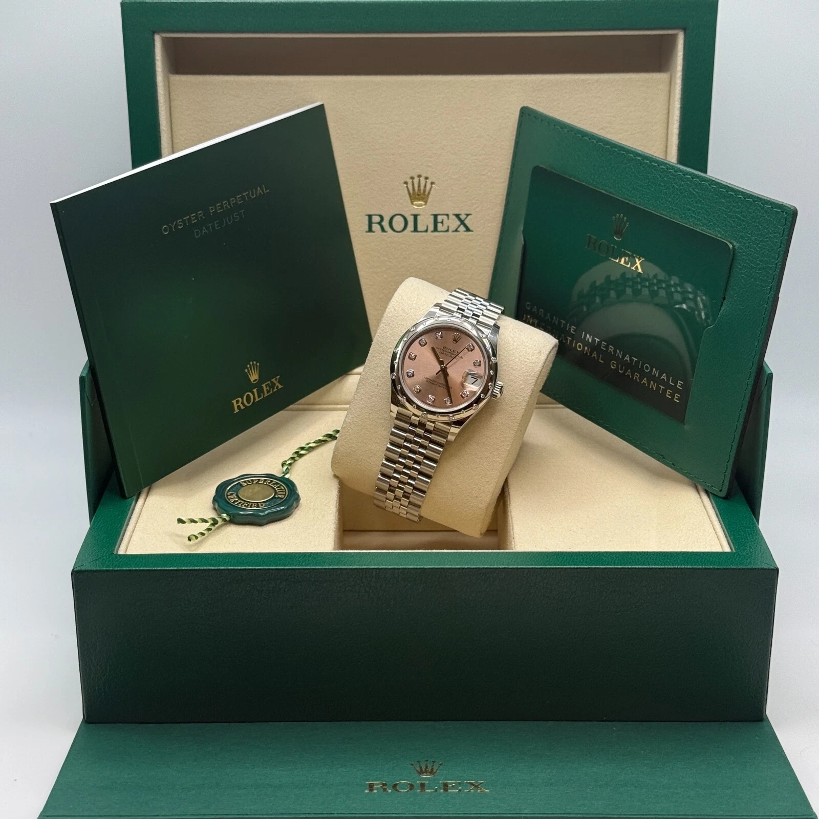 【Super Clone】ROLEX Datejust m278344-0033/0034 Pink Dial 31mm Domed Diamond Oyster Watch