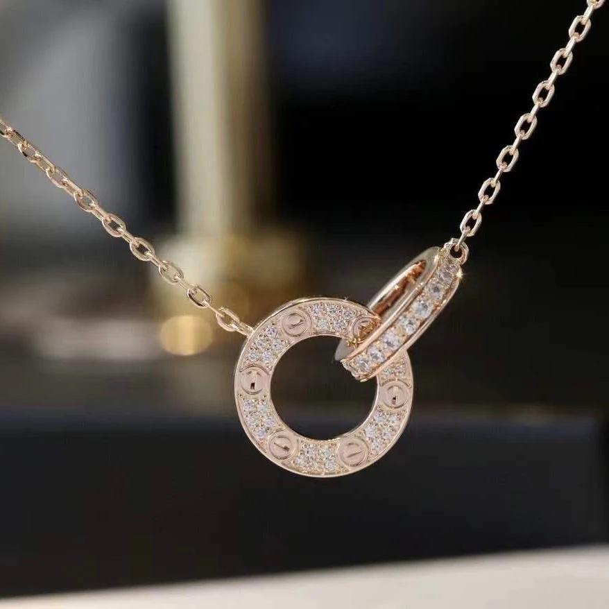 Regalia jewelryLOVE 7.6MM NECKLACE ROSE GOLD AND SILVER  FULL DIAMOND