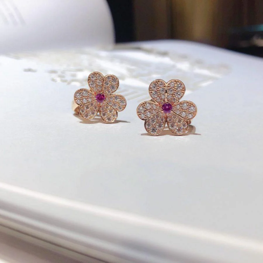 Regalia jewelryFRIVOLE PINK GOLD FLOWER DIAMOND EARRINGS
