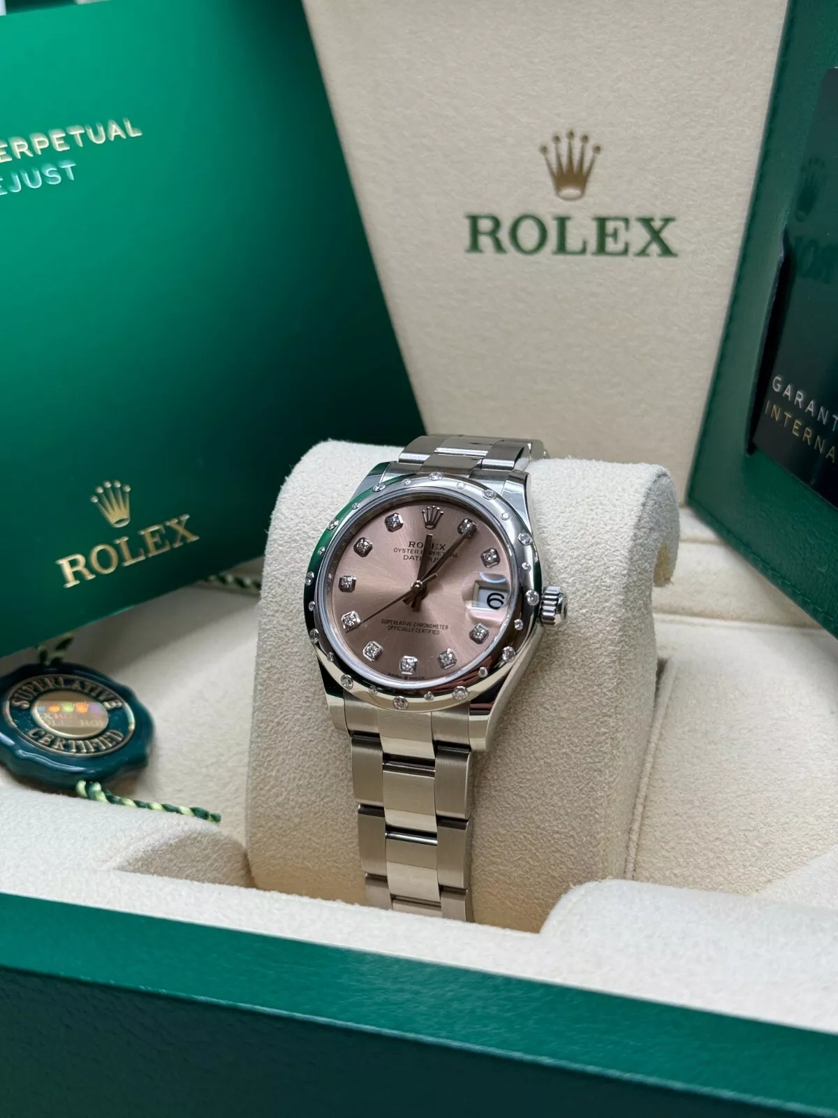 【Super Clone】ROLEX Datejust m278344-0033/0034 Pink Dial 31mm Domed Diamond Oyster Watch