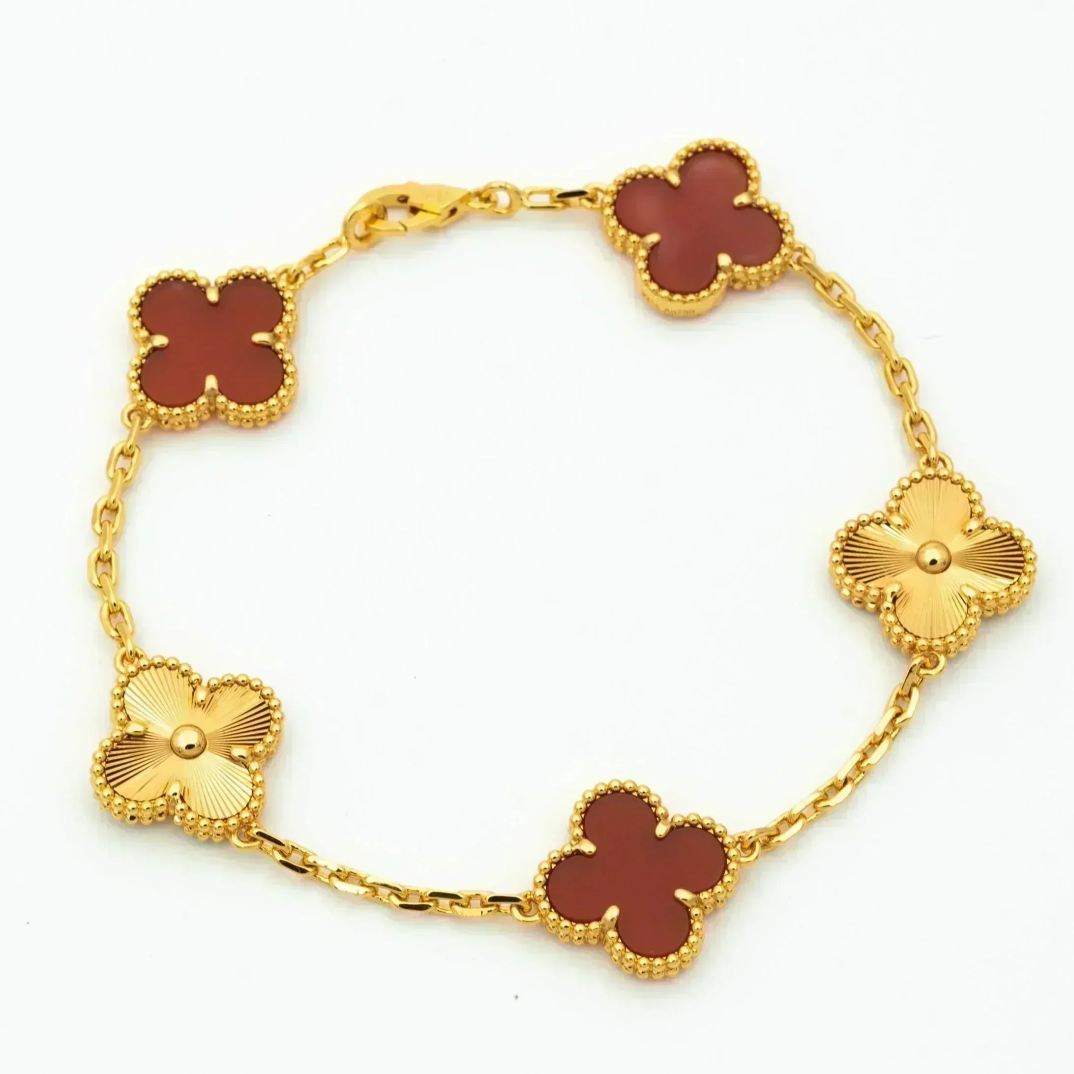 Regalia jewelryCLOVER  5 MOTIFS CARNELIAN GOLD BRACELET