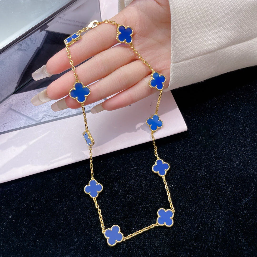 Regalia jewelryCLOVERS THE 10-MOTIFS BLUE AGATE NECKLACE