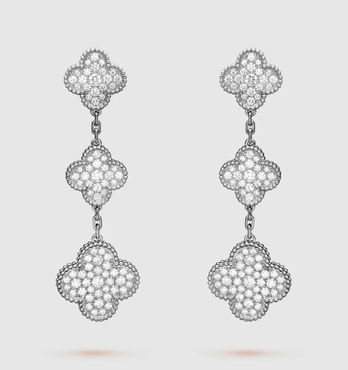 Regalia jewelryCLOVER 3 MOTIF DIAMOND SILVER DROP EARRINGS
