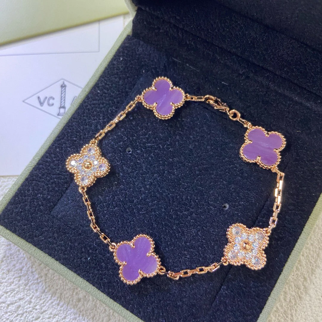 Regalia jewelryCLOVER  5 MOTIFS  PURPLE VIOLET DIAMOND BRACELET