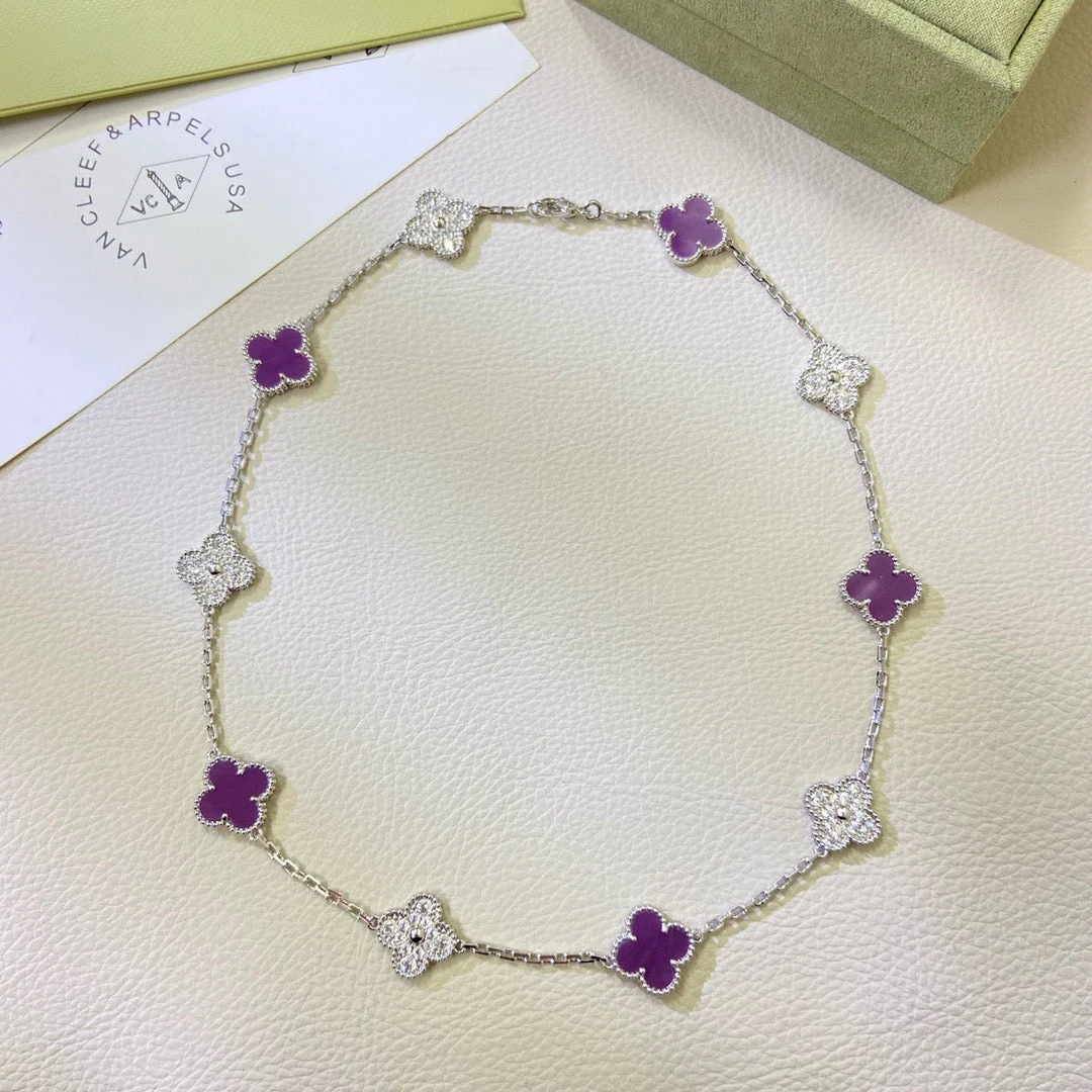Regalia jewelryCLOVER 10 MOTIFS  PURPLE VIOLET DIAMOND NECKLACE