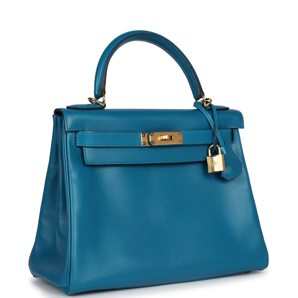 Hermès Kelly Retourne 28 Bleu Izmir Tadelakt Gold Hardware