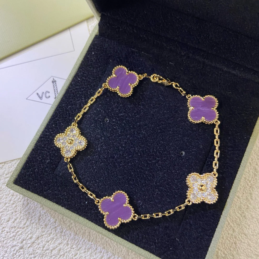 Regalia jewelryCLOVER  5 MOTIFS  PURPLE VIOLET DIAMOND BRACELET
