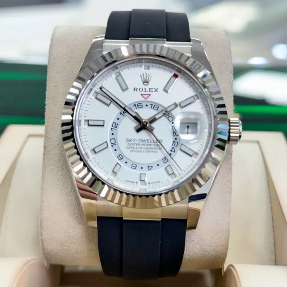 【Super Clone】ROLEX Sky-Dweller 42mm White Gold White Dial Oysterflex - 336239