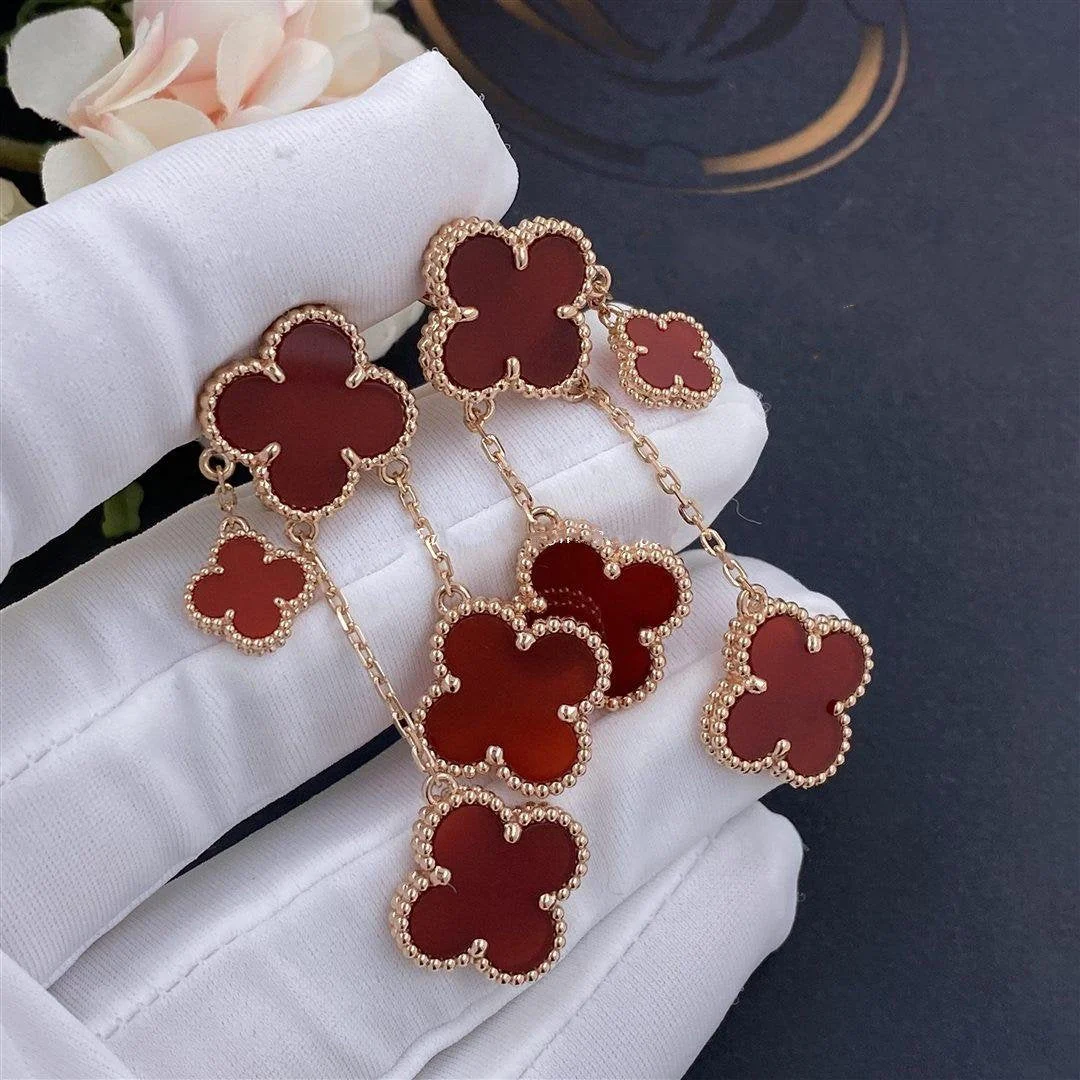 Regalia jewelryCLOVER EARRINGS CARNELIAN 4 MOTIFS PINK GOLD