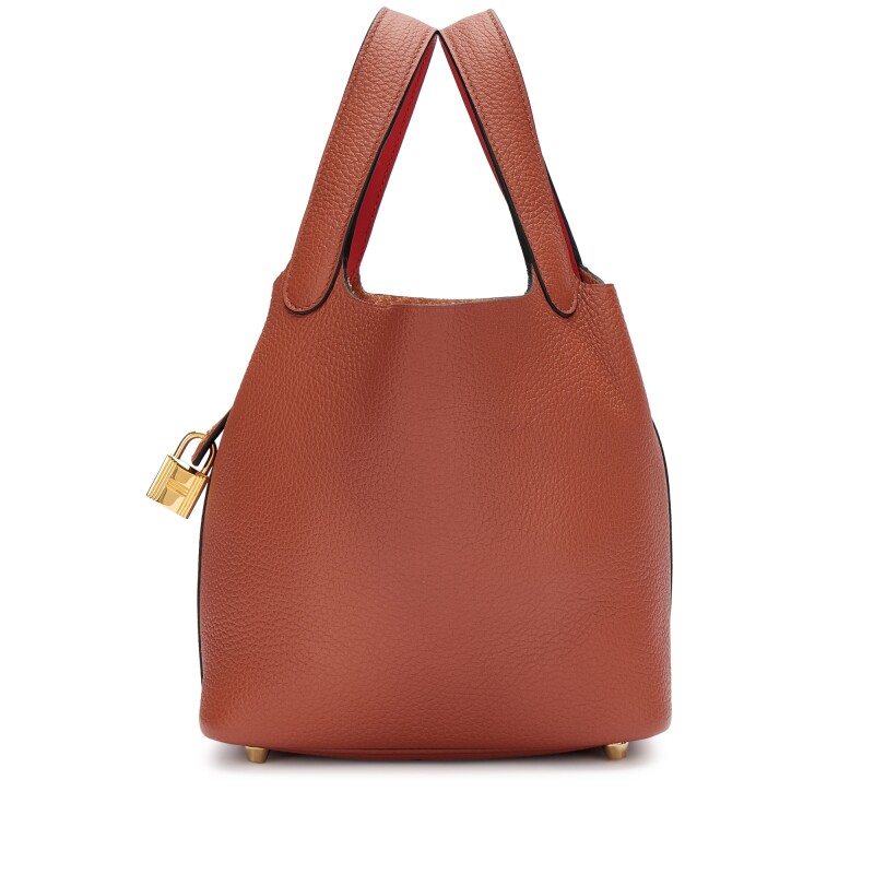 Hermès Cuivre Clemence and Capucine Swift Verso Picotin Lock 18 Gold Hardware