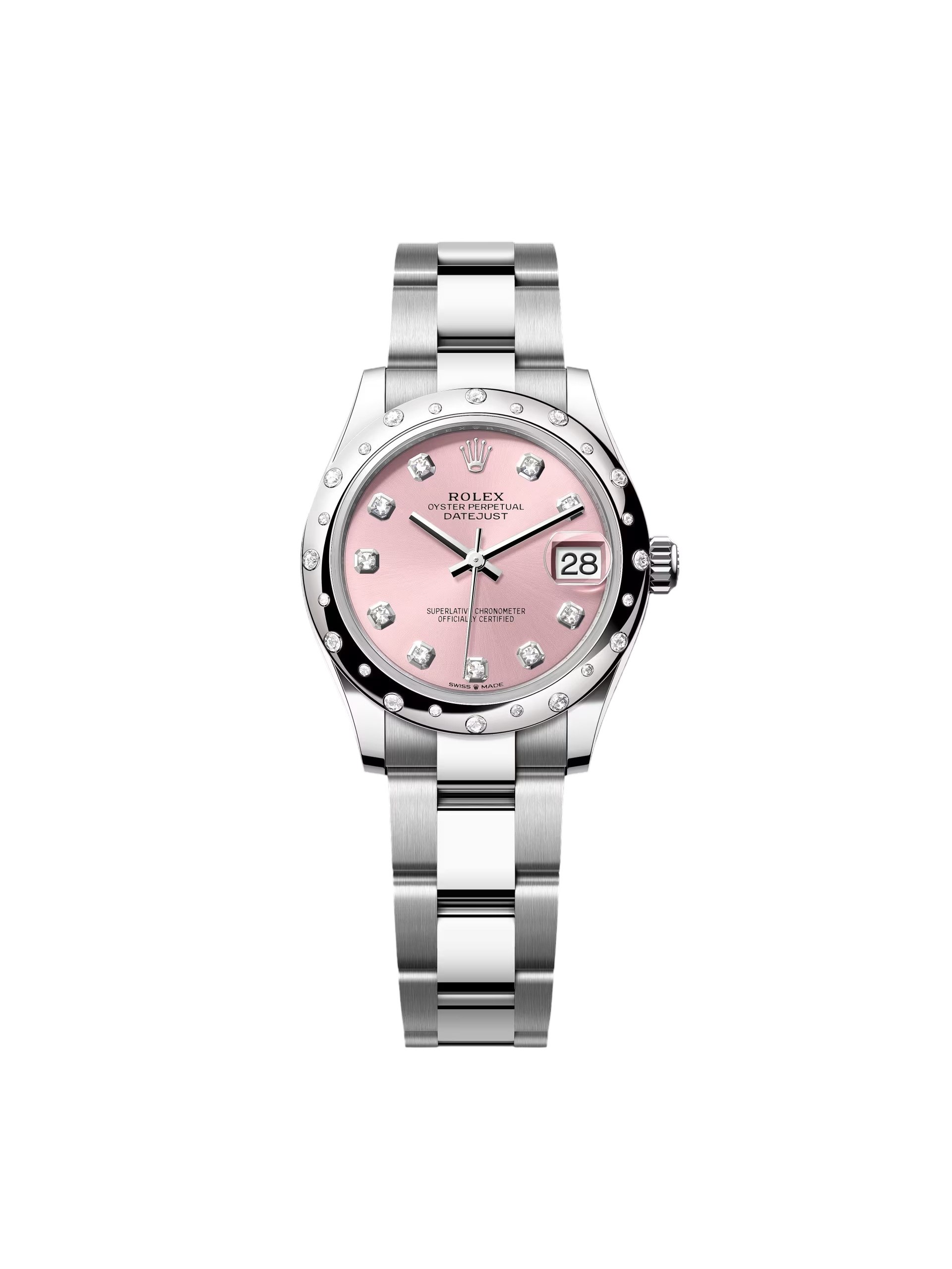 【Super Clone】ROLEX Datejust m278344-0033/0034 Pink Dial 31mm Domed Diamond Oyster Watch
