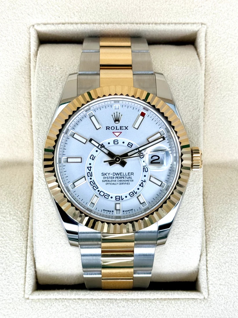 【Super Clone】ROLEX  Sky-Dweller 42mm 336933-0005/0006 Two-Tone Yellow Gold White Dial Oyster