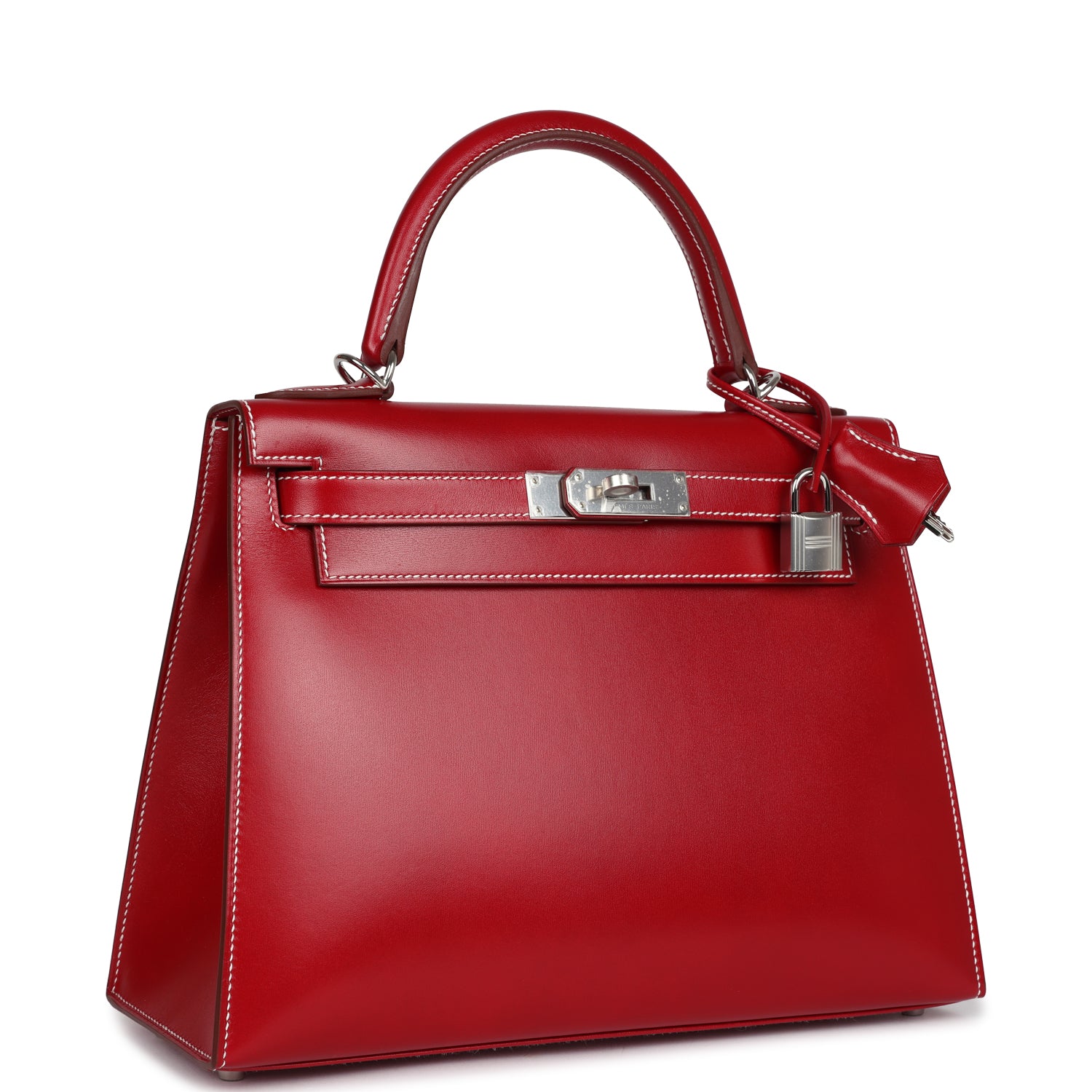 Hermès Kelly Sellier 28 Rouge Piment Box Palladium Hardware