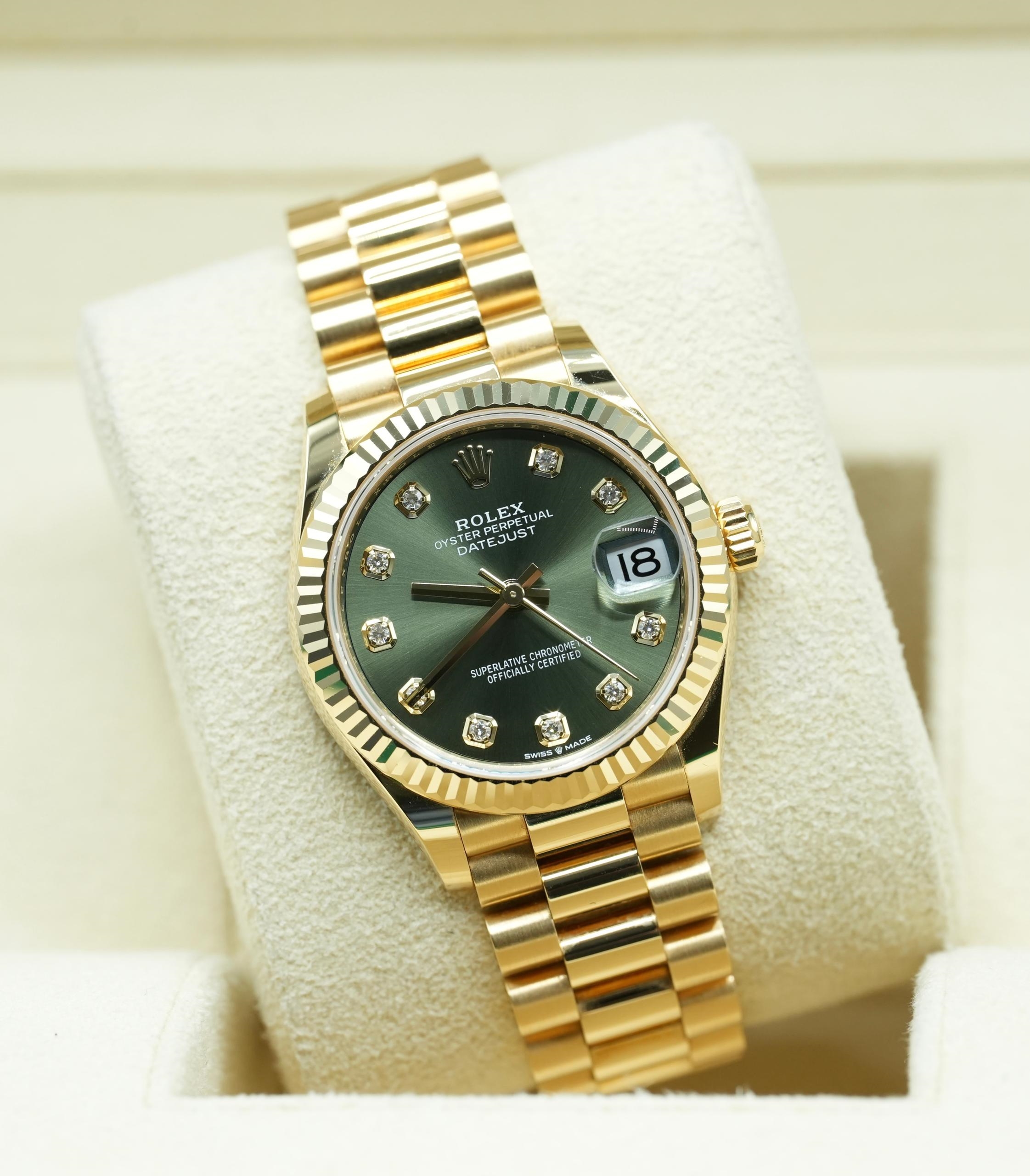 【Super Clone】ROLEX Datejust m278278-0011 Olive Green 31mm Dial President Bracelet Watch