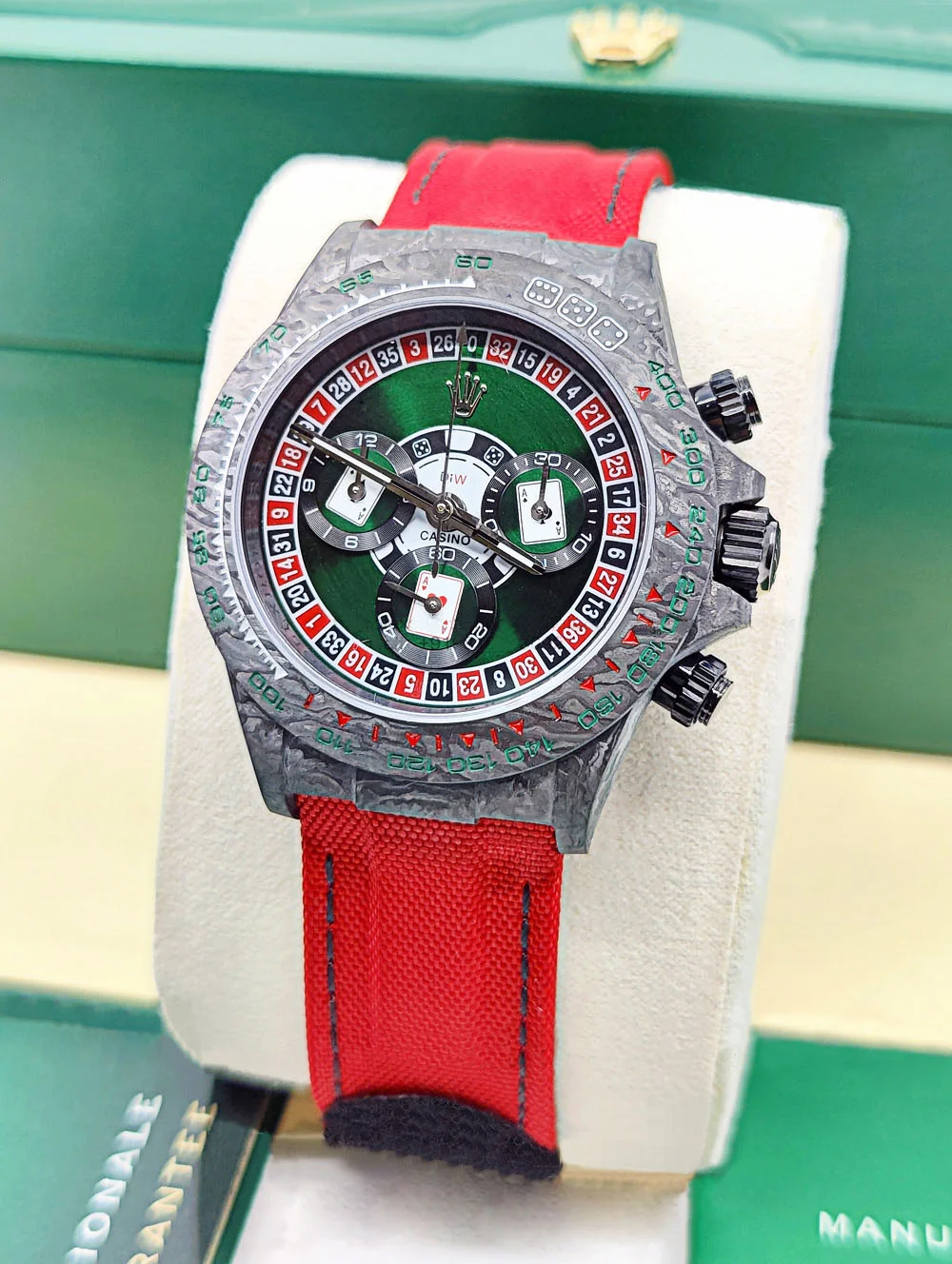【Super Clone】ROLEX Cosmograph Daytona DIW Carbon Lucky Player Casino Super Clone Swiss Replica Watch | Custom Made Limited Edition |