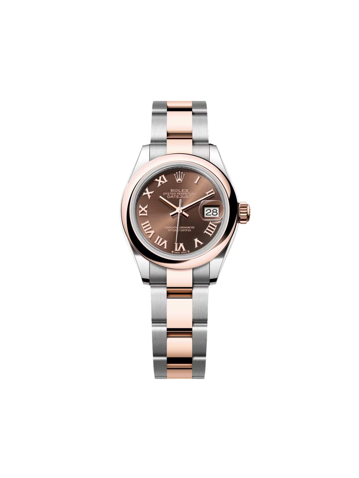 【Super Clone】ROLEX Lady-Datejust 28mm 279161 Chocolate Roman Dial, Two Tone Stainless Steel & 18K Rose Gold Oyster Bracelet Women's Watch
