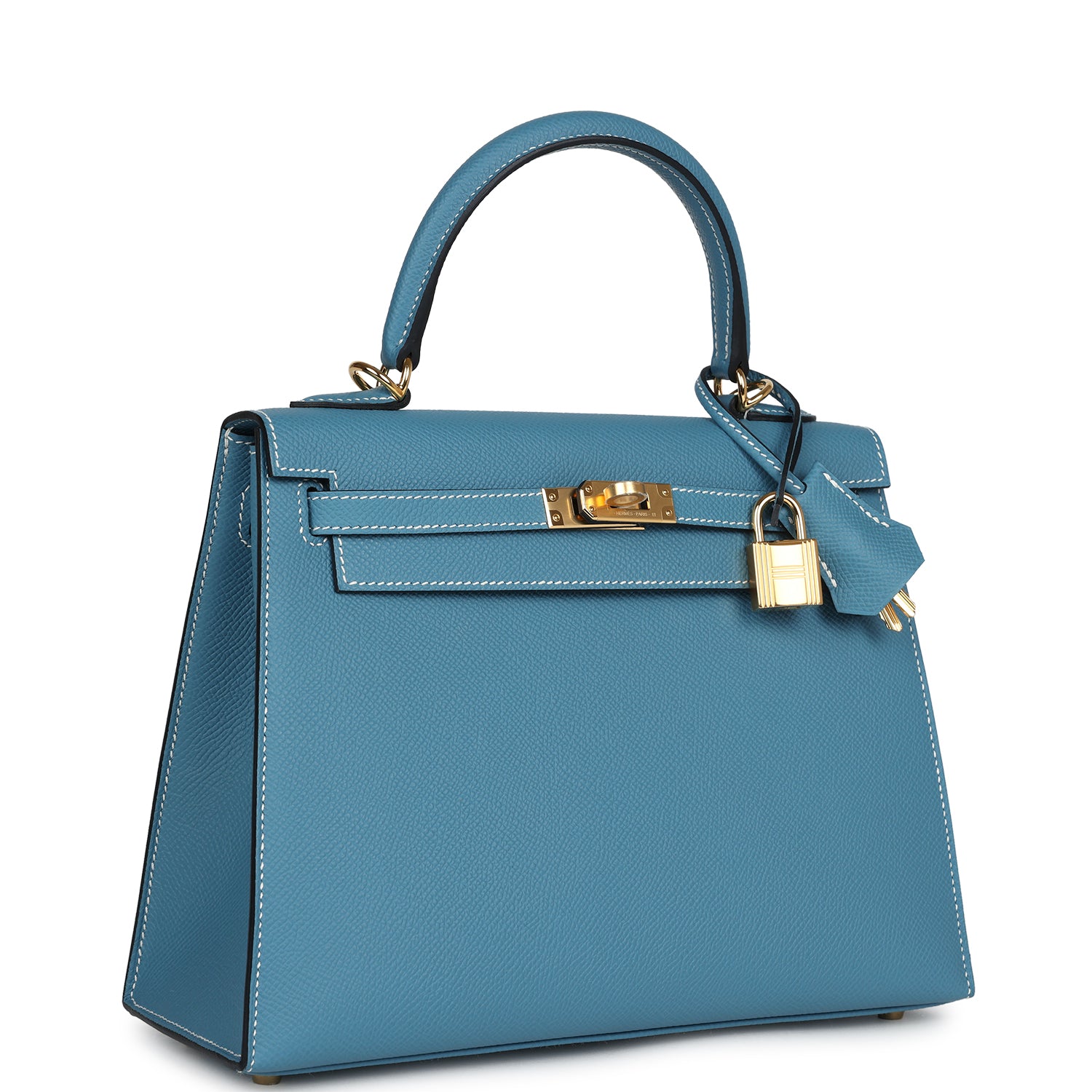 Hermès Kelly Sellier 25 Blue Jean Epsom Gold Hardware