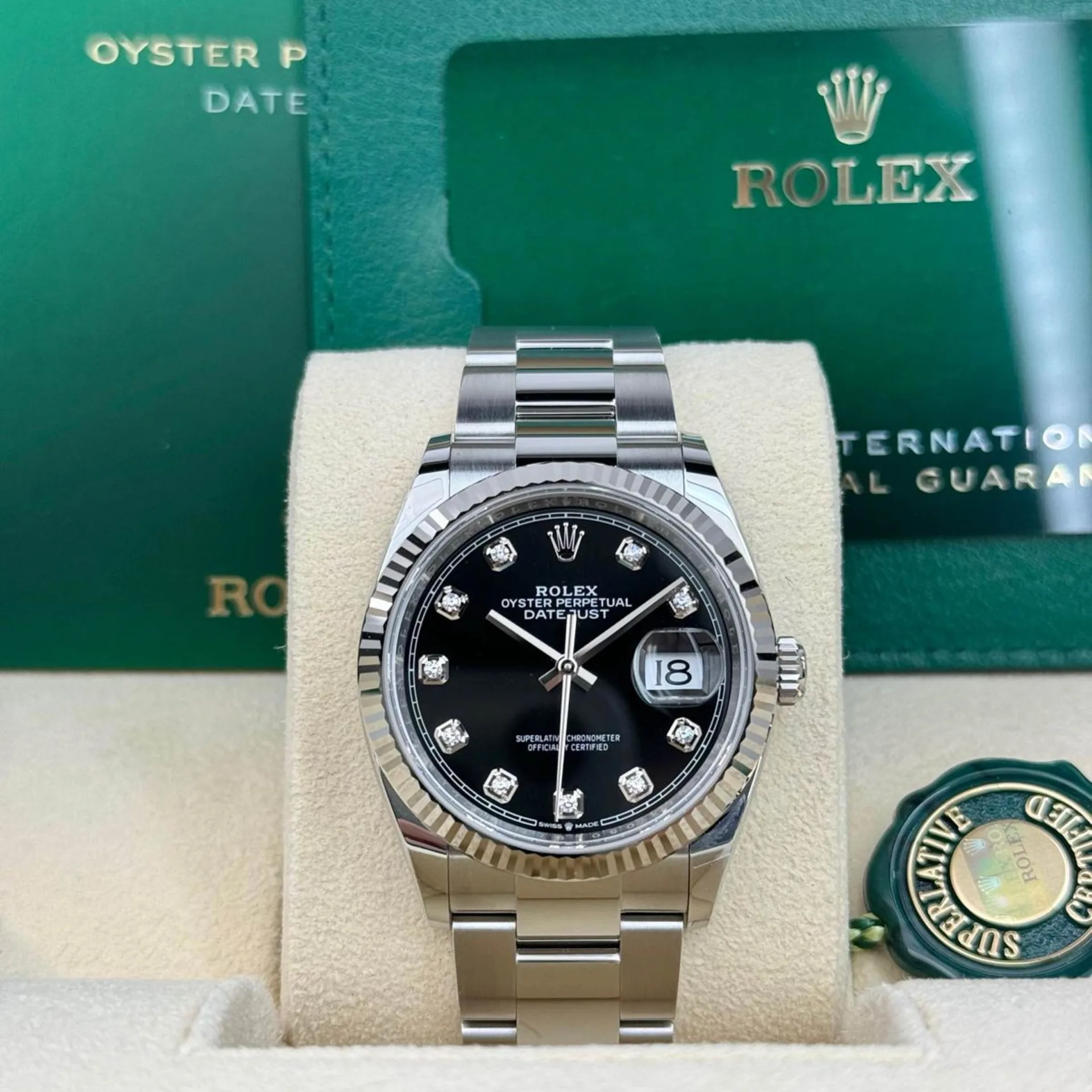 【Super Clone】 ROLEX  Datejust 36mm 126234 Black Diamond Dial Stainless Steel Oyster Mens Watch
