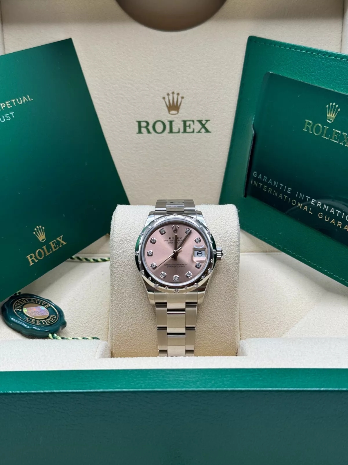 【Super Clone】ROLEX Datejust m278344-0033/0034 Pink Dial 31mm Domed Diamond Oyster Watch