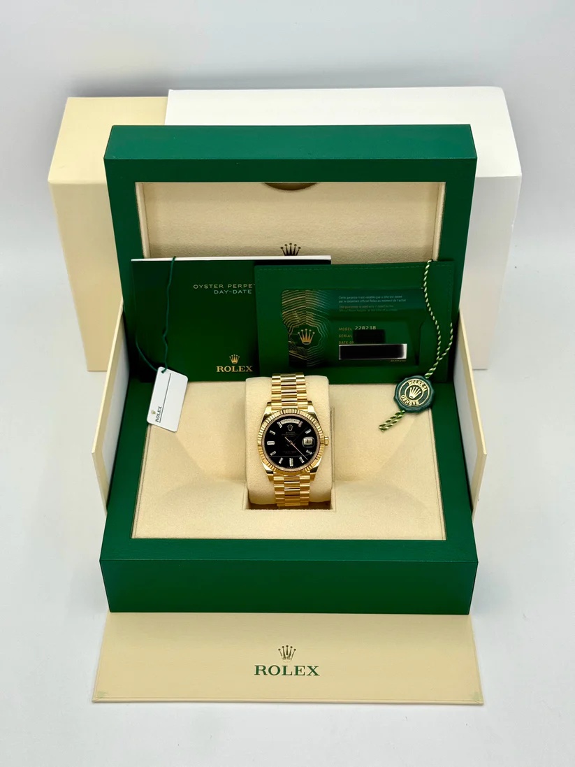 【Super Clone】ROLEX Yellow Gold President Day Date 40mm Onyx Diamond Dial - 228238