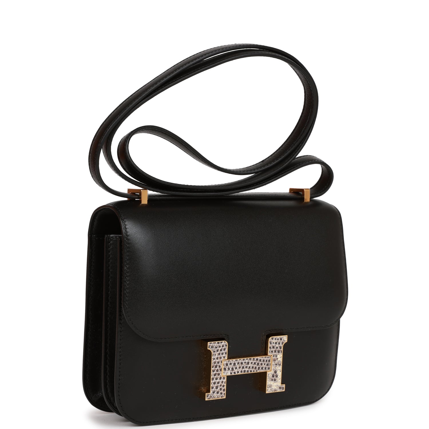 Hermès Constance 18 Black Tadelakt and Ombre Lizard Gold Hardware