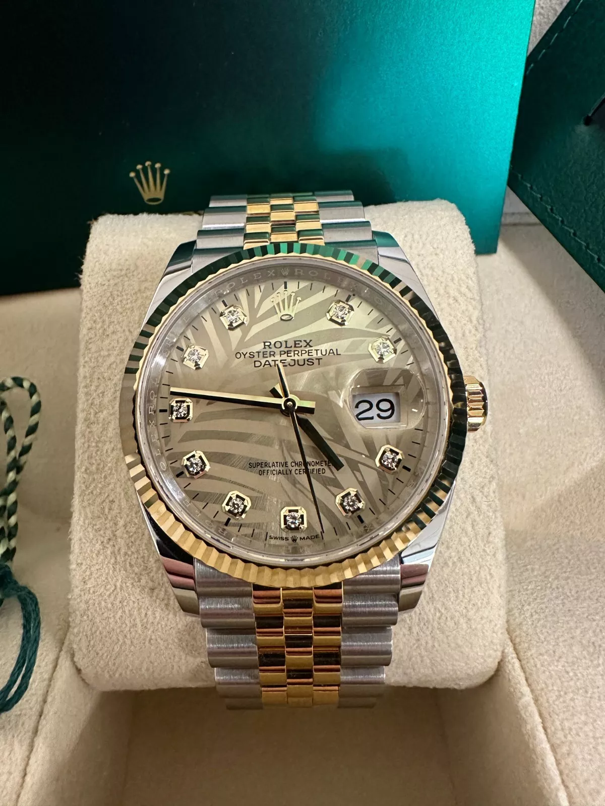 【Super Clone】ROLEX  Datejust 36mm 126233 Champagne Palm Motif Diamond Dial and Jubilee Bracelet Watch