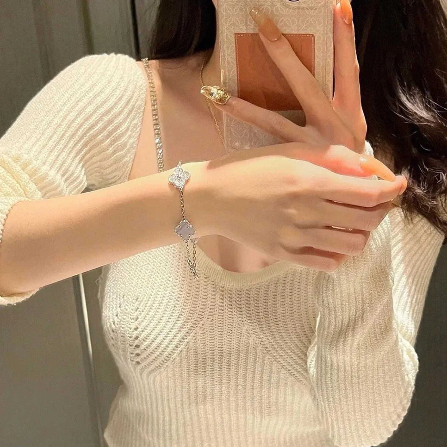 Regalia jewelryCLOVER  5 MOTIF DIAMOND PURPLE CHALCEDONY BRACELET SILVER