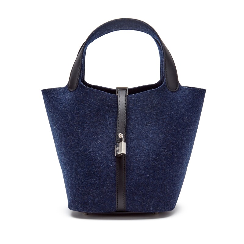 Hermès Blue Nuit Feutre Wool and Black Swift Picotin Lock 22 Palladium Hardware