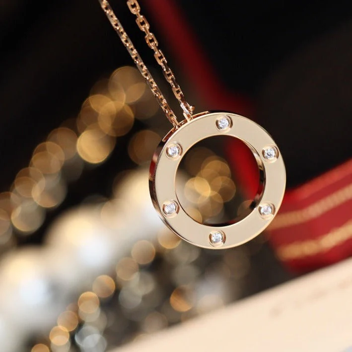 Regalia jewelryLOVE NECKLACE 16MM 6 DIAMONDS PINK GOLD