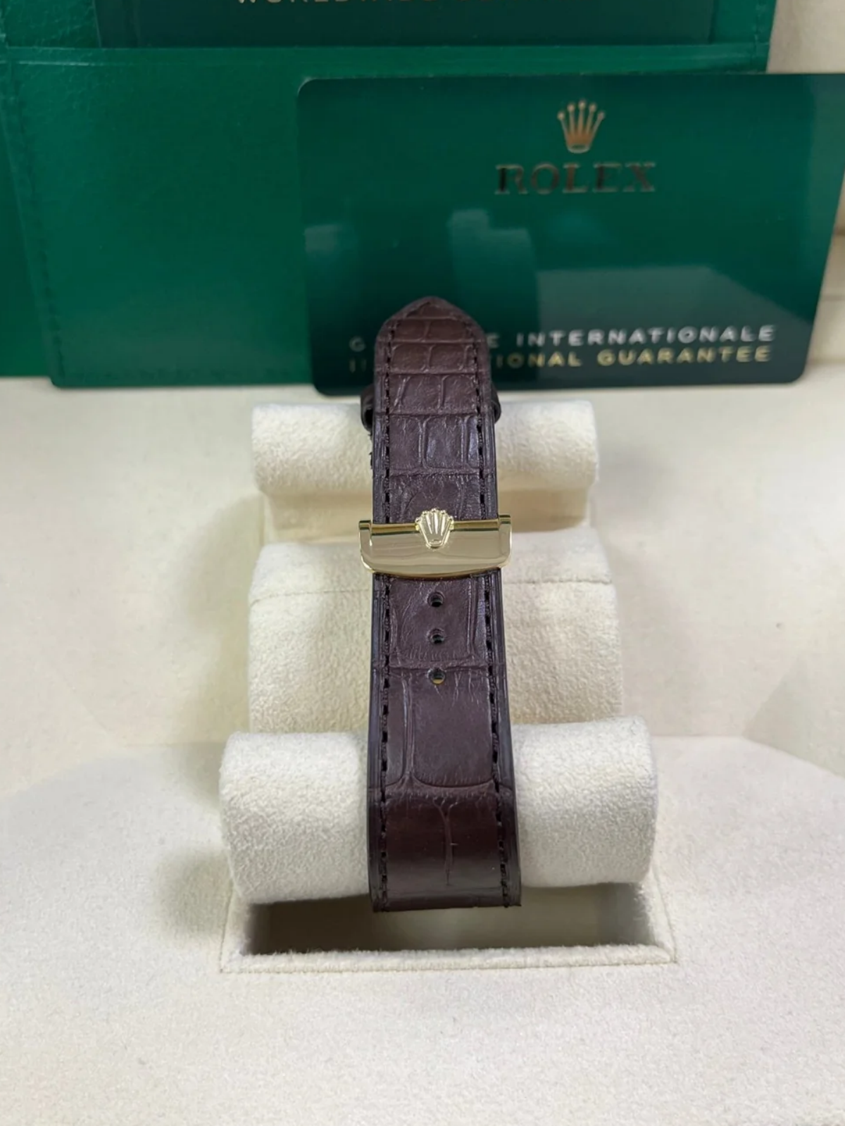 【Super Clone】ROLEX 1908 Yellow Gold White Dial Brown Alligator Strap - 52508-0006