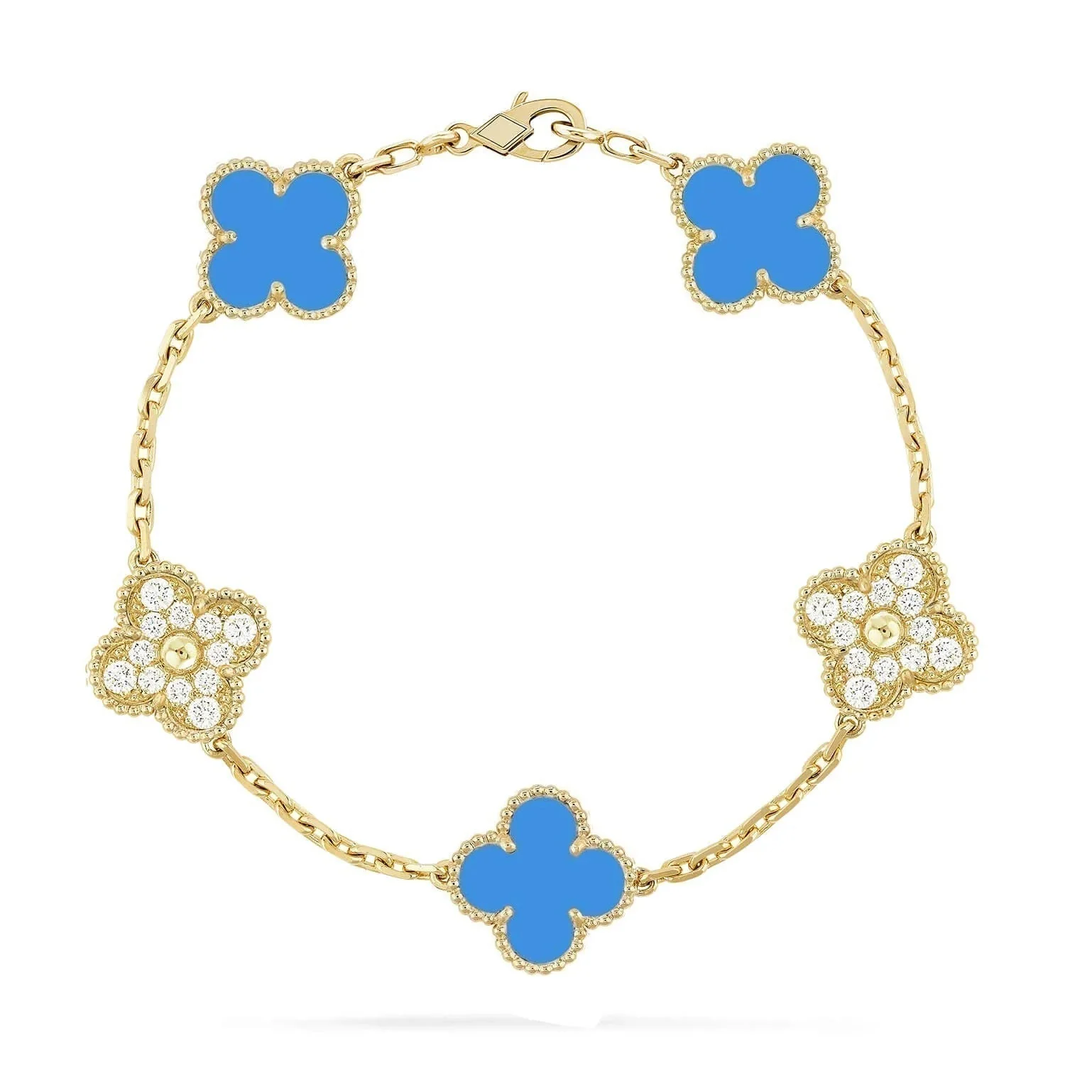 Regalia jewelryCLOVER 5 MOTIF BLUE CHALCEDONY DIAMOND GOLD BRACELET