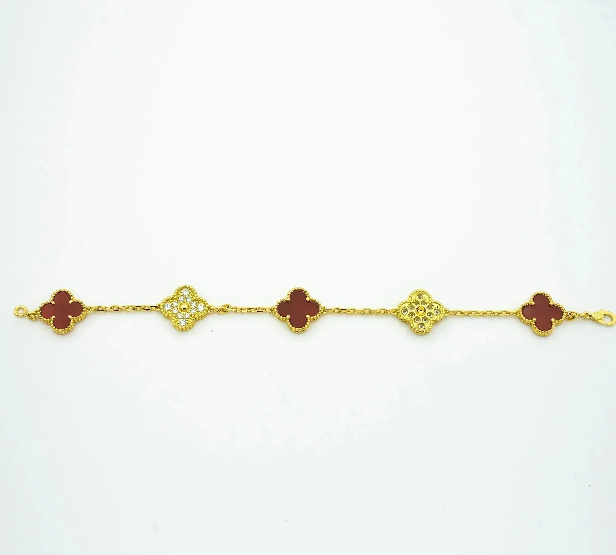 Regalia jewelryCLOVER 5 MOTIFS CARNELIAN DIAMOND BRACELET