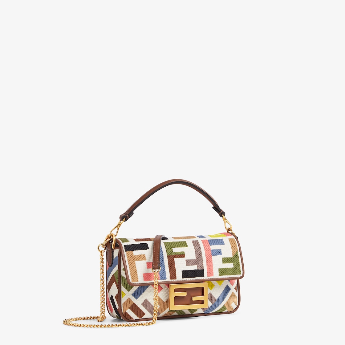 Baguette Mini Canvas Bag With Multicolor FF Embroidery