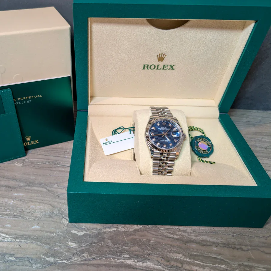 【Super Clone】ROLEX  Datejust 36mm 126234 Blue Fluted Motif Diamond Dial Jubilee Bracelet Watch