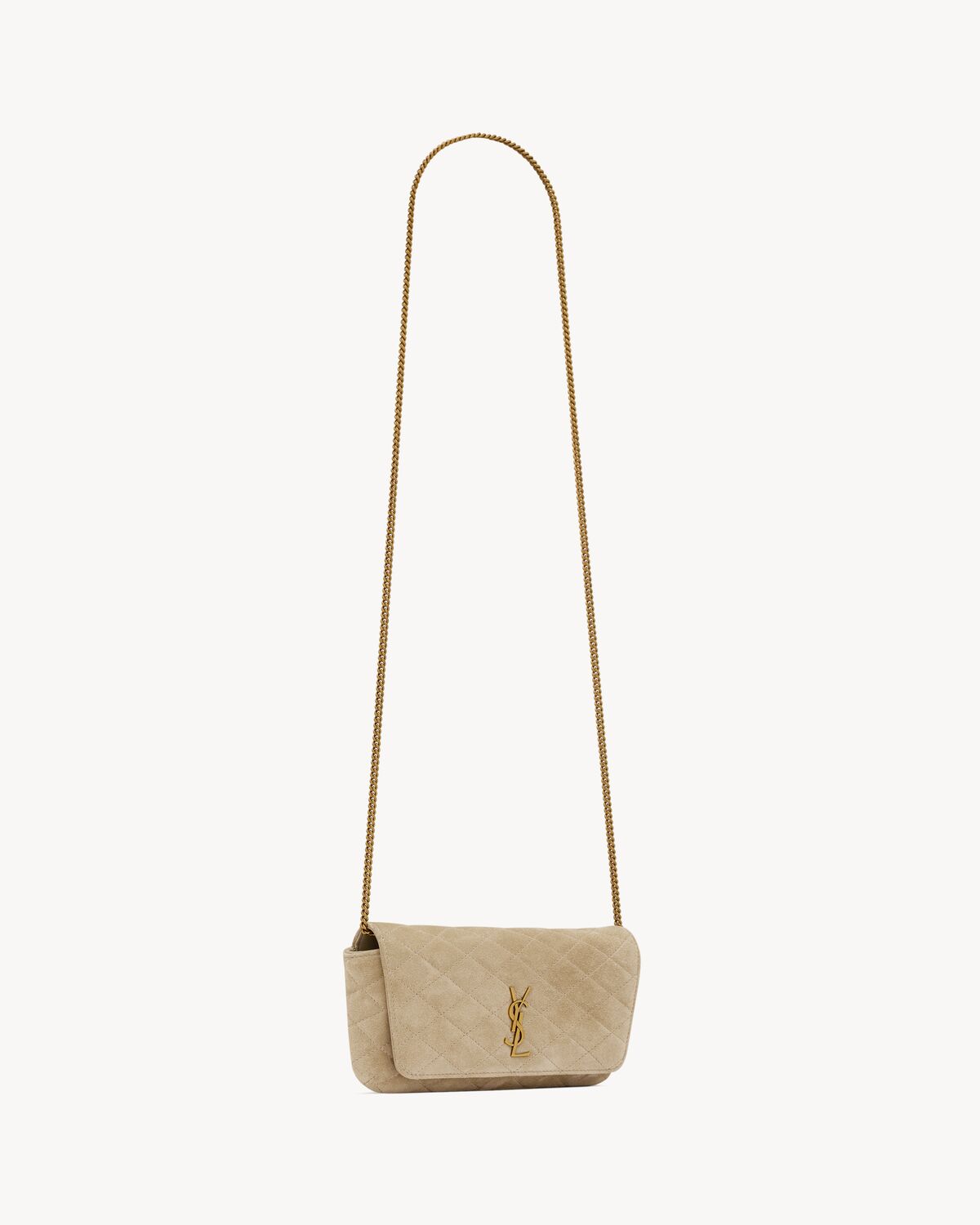 YSL Gaby Chain Phone Holder in Quilted Suede