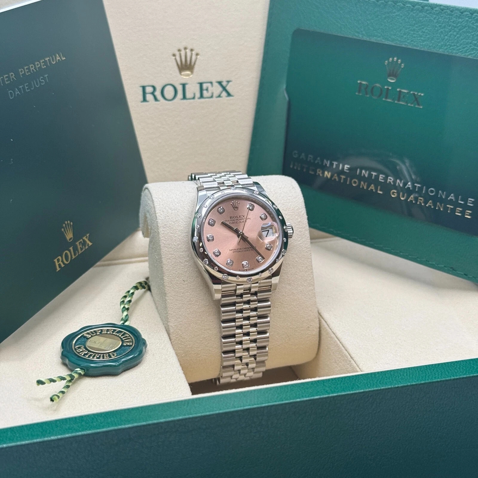 【Super Clone】ROLEX Datejust m278344-0033/0034 Pink Dial 31mm Domed Diamond Oyster Watch