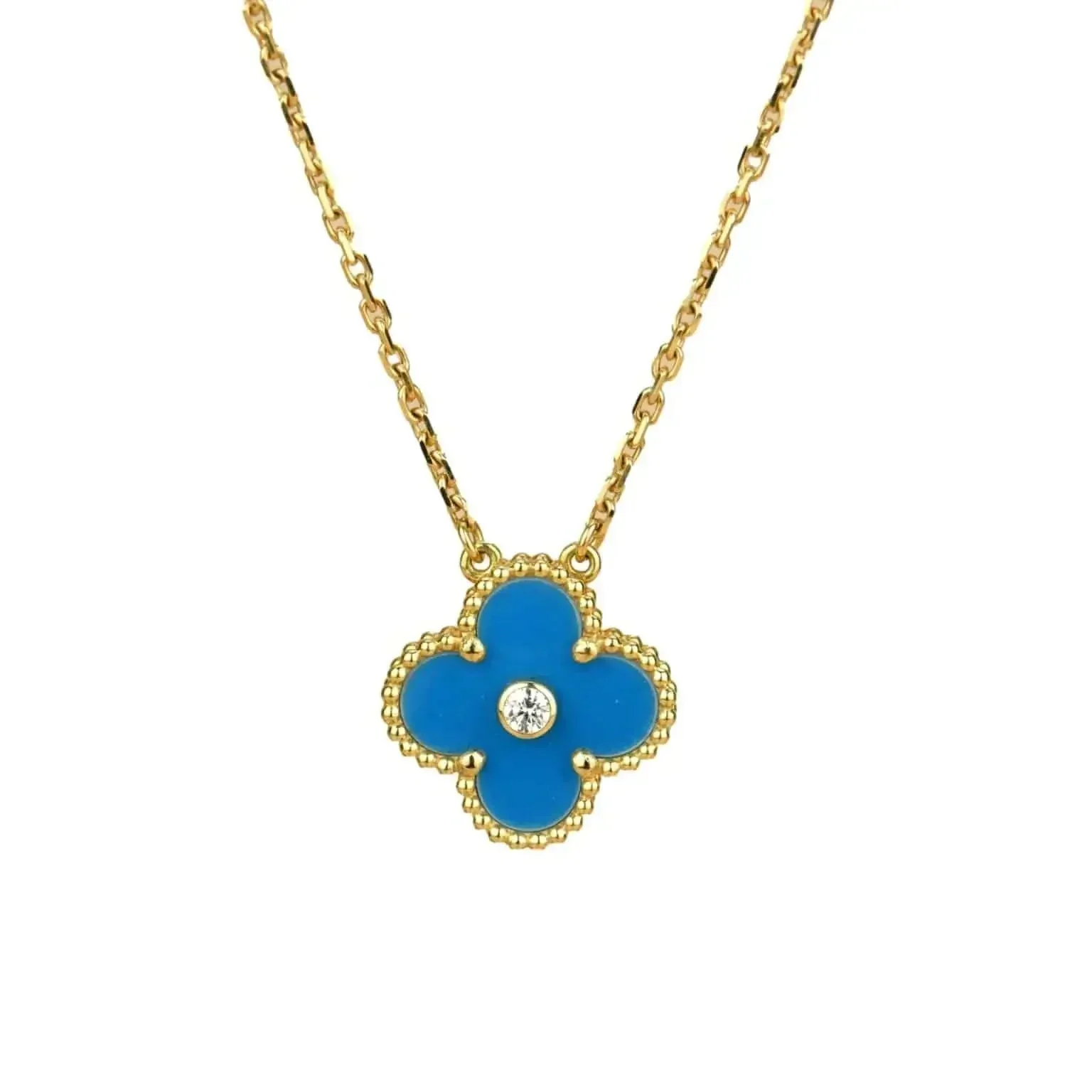 Regalia jewelryCLOVER 15MM DIAMOND AND BLUE AGATE NECKLACE