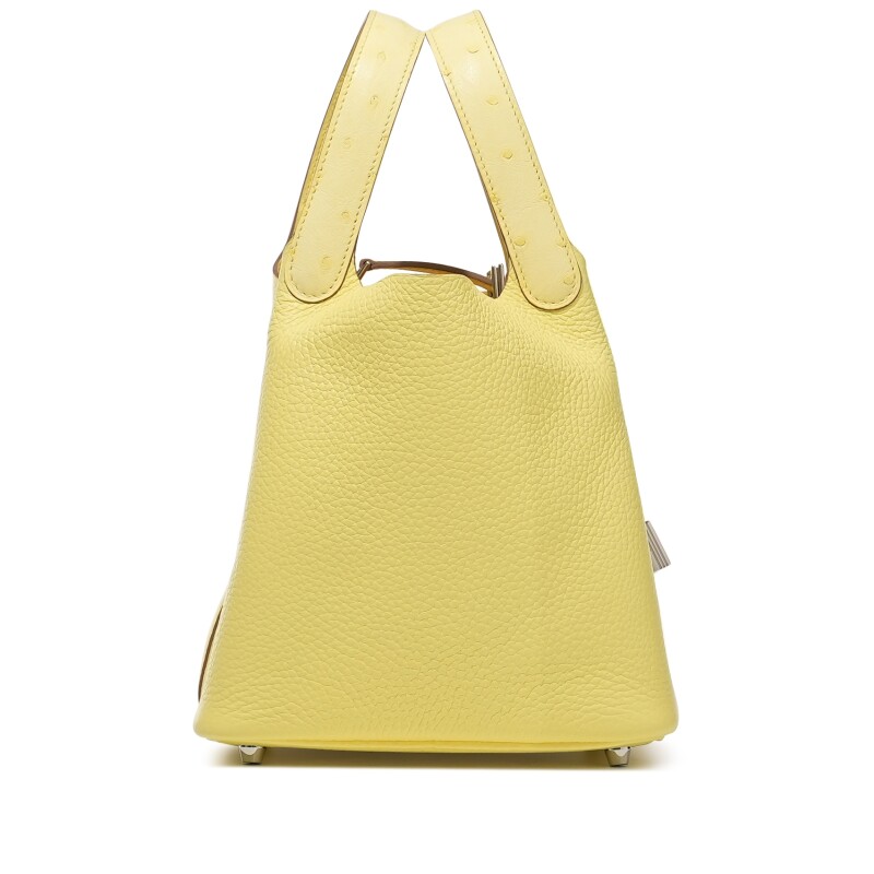 Hermès Lime Clemence and Ostrich Touch Picotin Lock 18 Palladium Hardware